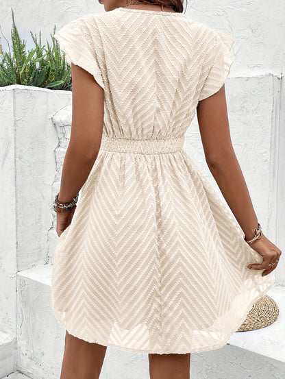 Boho Chevron Mini Dress With Crochet Trim And Flutter Sleeves